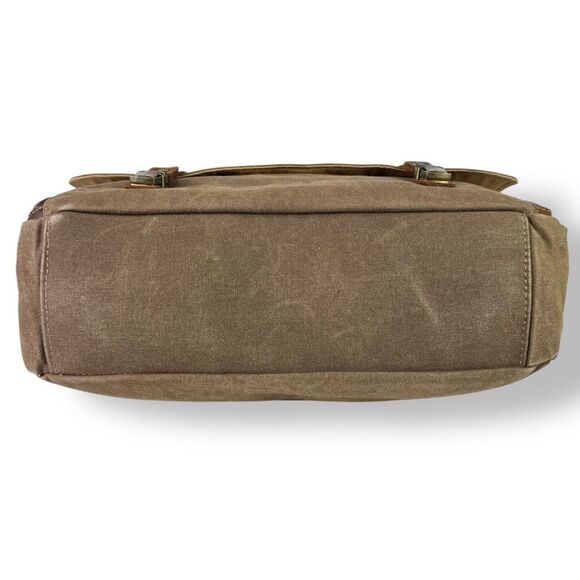 Vintage Style Waxed Canvas Brown Leather Rugged Briefcase Messenger Shoulder Bag - Picture 9 of 16